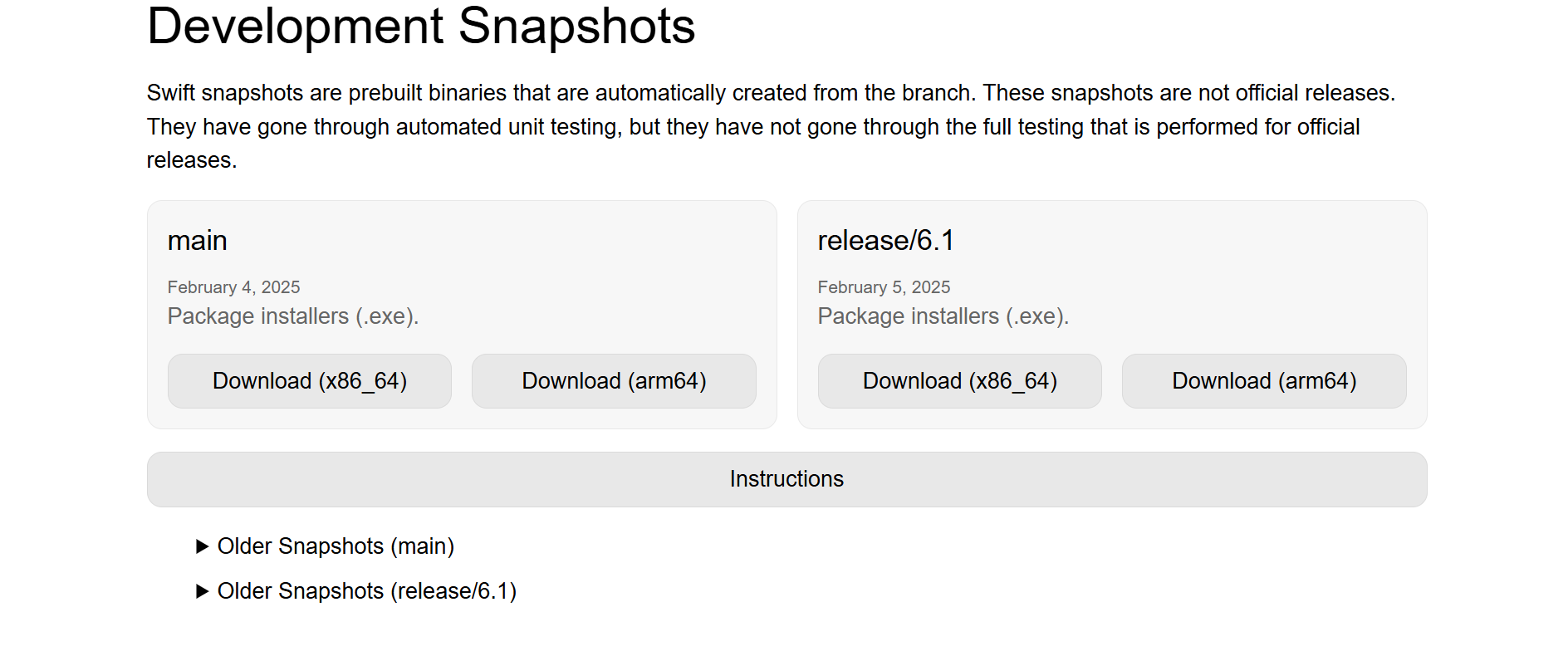 Downloading Swift for Windows